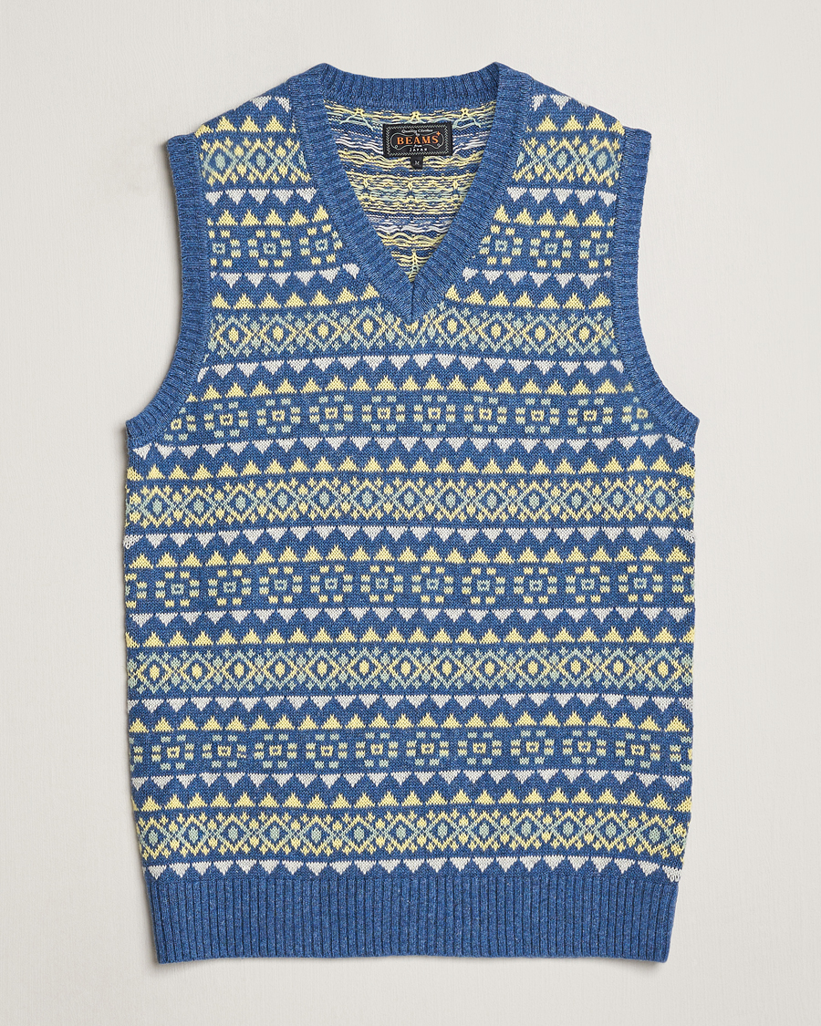 Uomini | Maglieria | BEAMS PLUS | Fairisle Knit Vest Blue