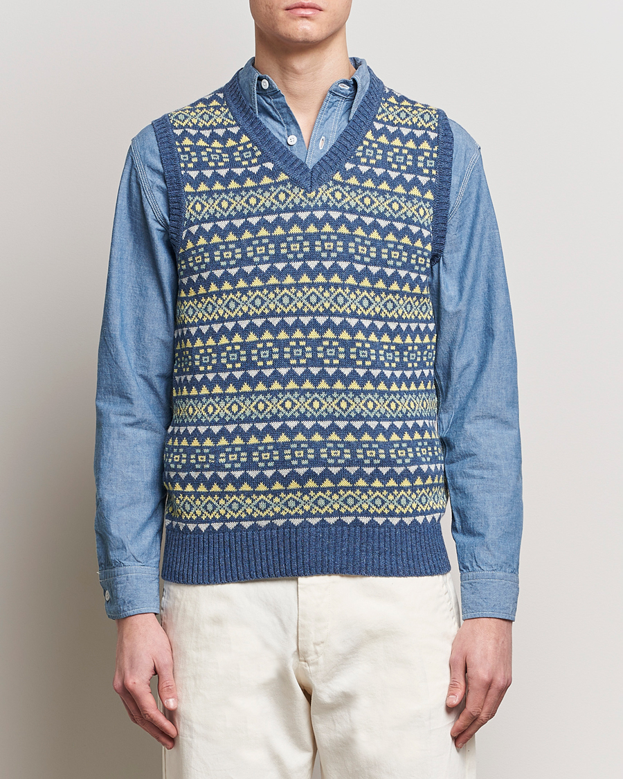 Uomini | Maglieria | BEAMS PLUS | Fairisle Knit Vest Blue