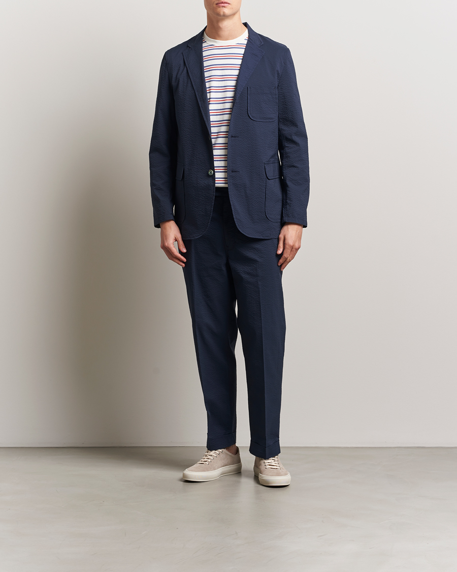 Uomini | Pantaloni | BEAMS PLUS | Seersucker Ivy Trousers Navy