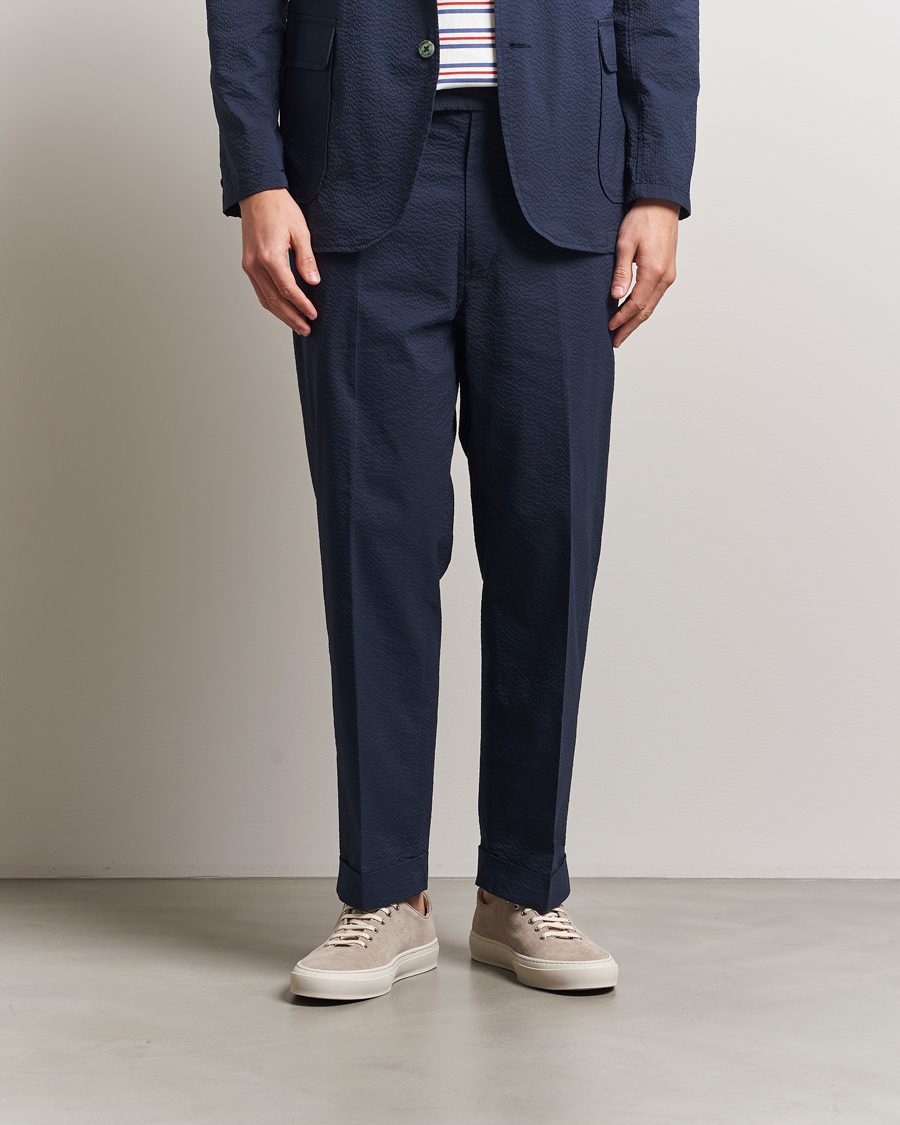 Uomini | Pantaloni | BEAMS PLUS | Seersucker Ivy Trousers Navy