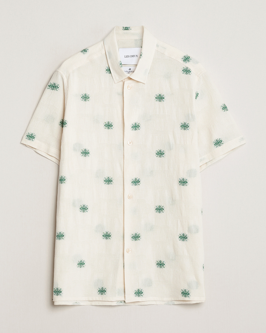 Uomini | Camicie | LES DEUX | Ira Short Sleeve Embroidery Cotton Shirt Ivory