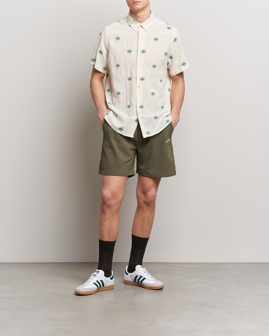 Uomini | Camicie | LES DEUX | Ira Short Sleeve Embroidery Cotton Shirt Ivory