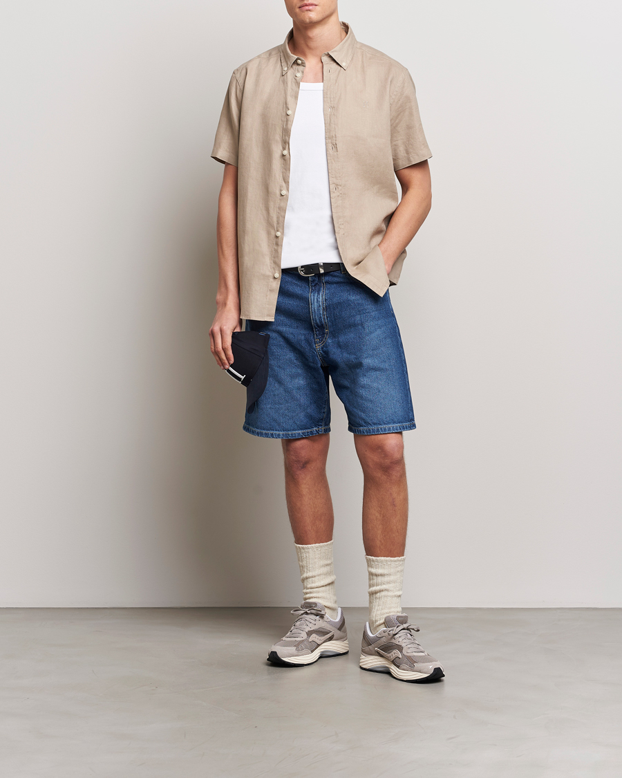 Uomini | Camicie | LES DEUX | Kris Short Sleeve Linen Shirt Dark Sand