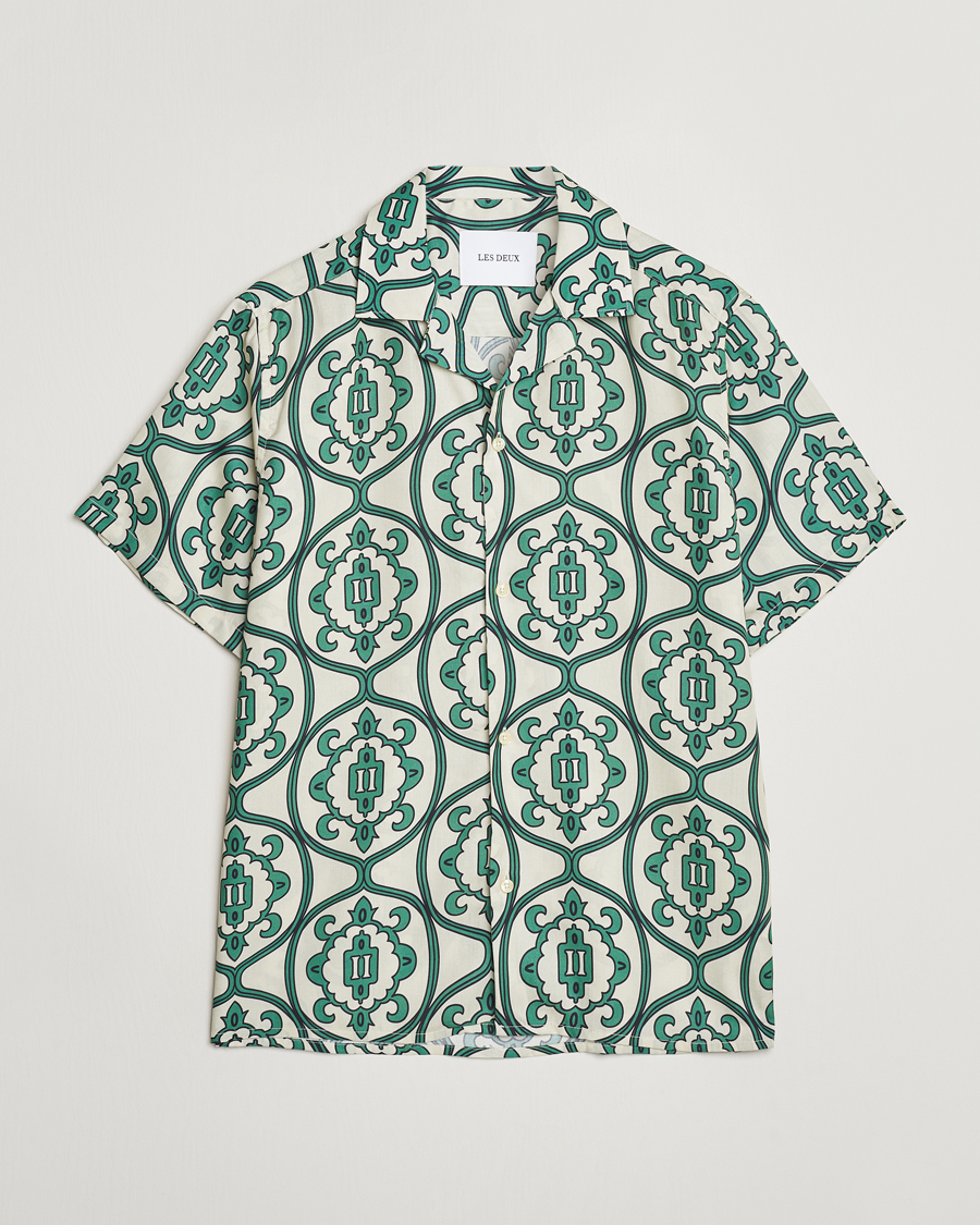 Uomini | Camicie | LES DEUX | Ornament Print Tencel Shirt Ivory/Green