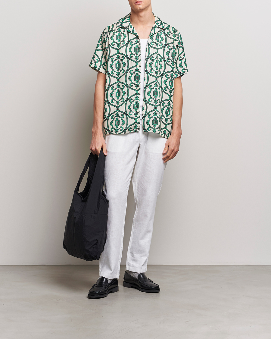 Uomini | Camicie | LES DEUX | Ornament Print Tencel Shirt Ivory/Green