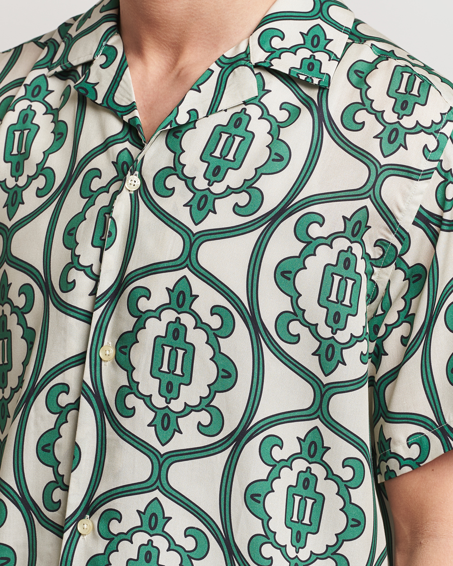 Uomini | Camicie | LES DEUX | Ornament Print Tencel Shirt Ivory/Green