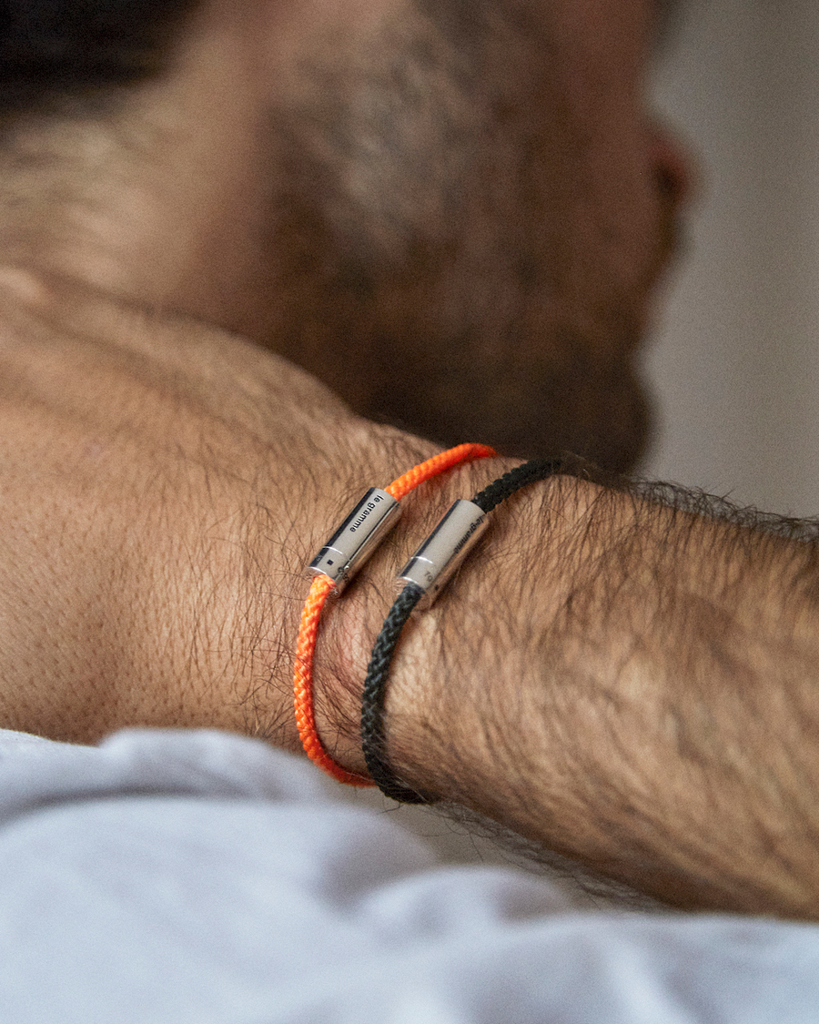 Uomini | Gioielli | LE GRAMME | Nato Cable Brushed Bracelet Orange/Sterling Silver 7g