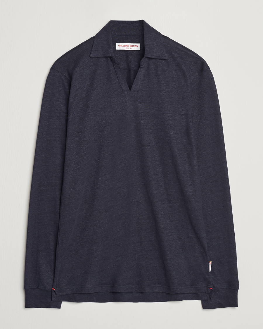 Uomini | Maglieria | Orlebar Brown | Felix Long Sleeve Slub Linen Polo Night Iris