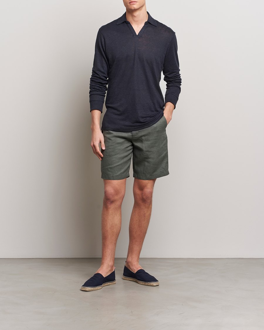 Uomini | Maglieria | Orlebar Brown | Felix Long Sleeve Slub Linen Polo Night Iris