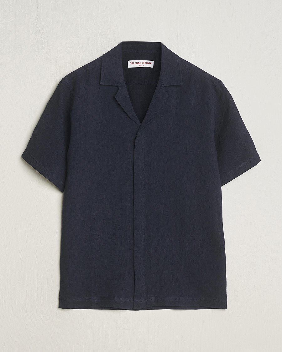 Uomini | Camicie | Orlebar Brown | Maitan Short Sleeve Linen Shirt Night Iris