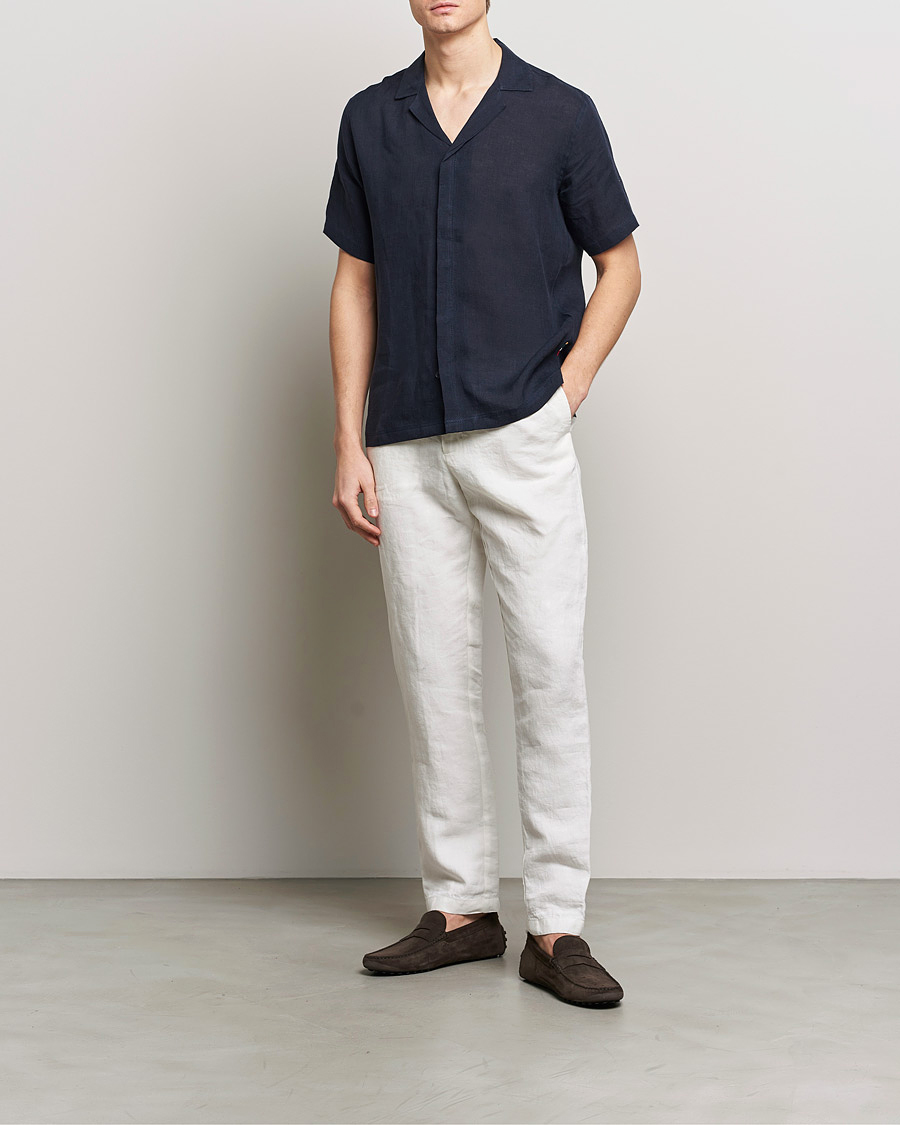 Uomini | Camicie | Orlebar Brown | Maitan Short Sleeve Linen Shirt Night Iris