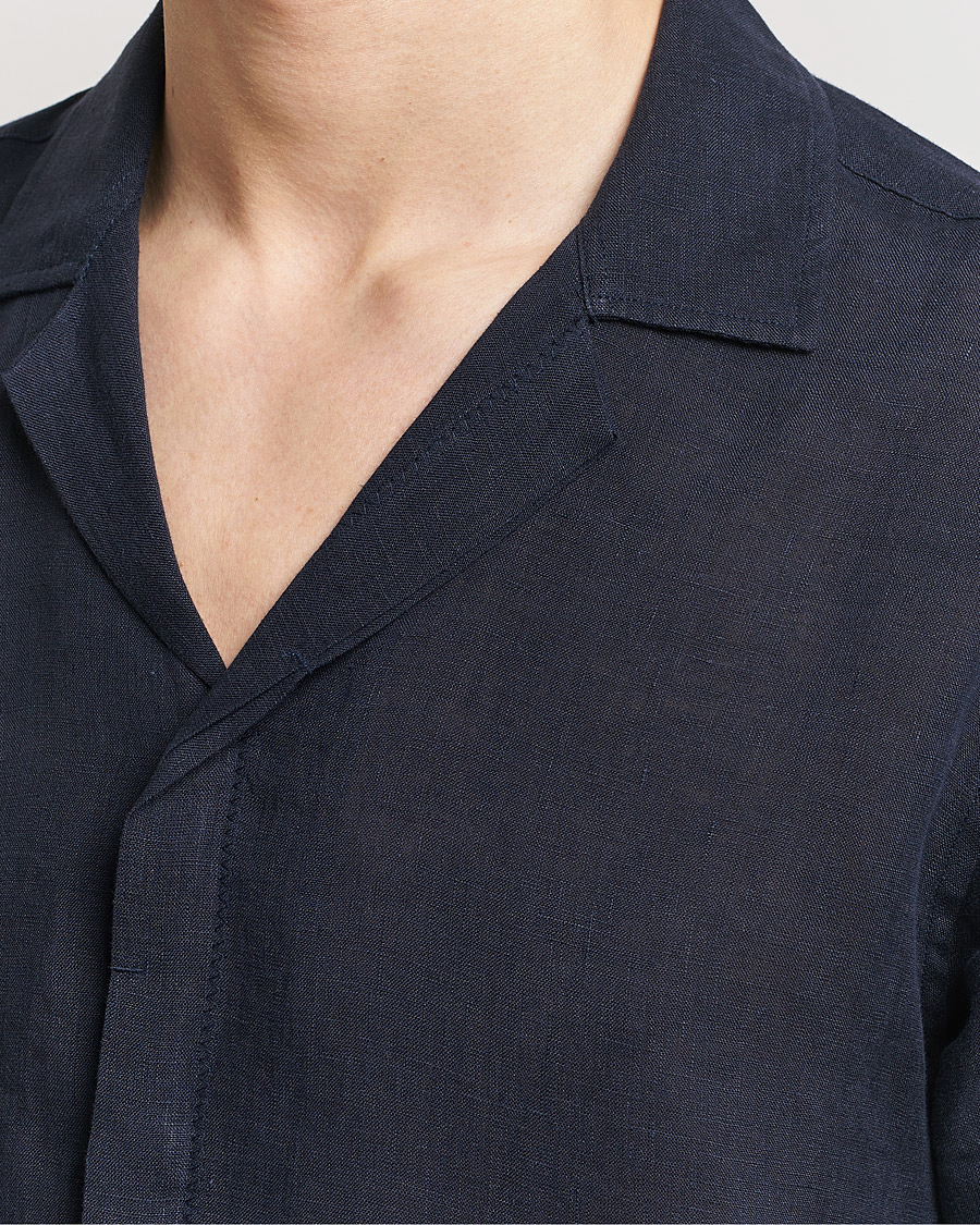 Uomini | Camicie | Orlebar Brown | Maitan Short Sleeve Linen Shirt Night Iris