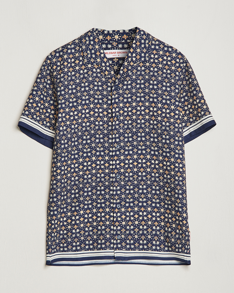 Uomini | Camicie | Orlebar Brown | Hibbert Fiore Viscose/Linen Printed Shirt Night Iris