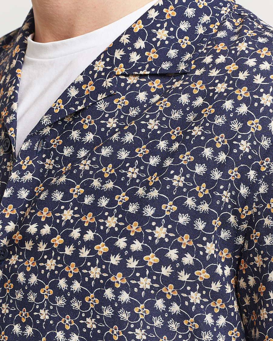 Uomini | Camicie | Orlebar Brown | Hibbert Fiore Viscose/Linen Printed Shirt Night Iris