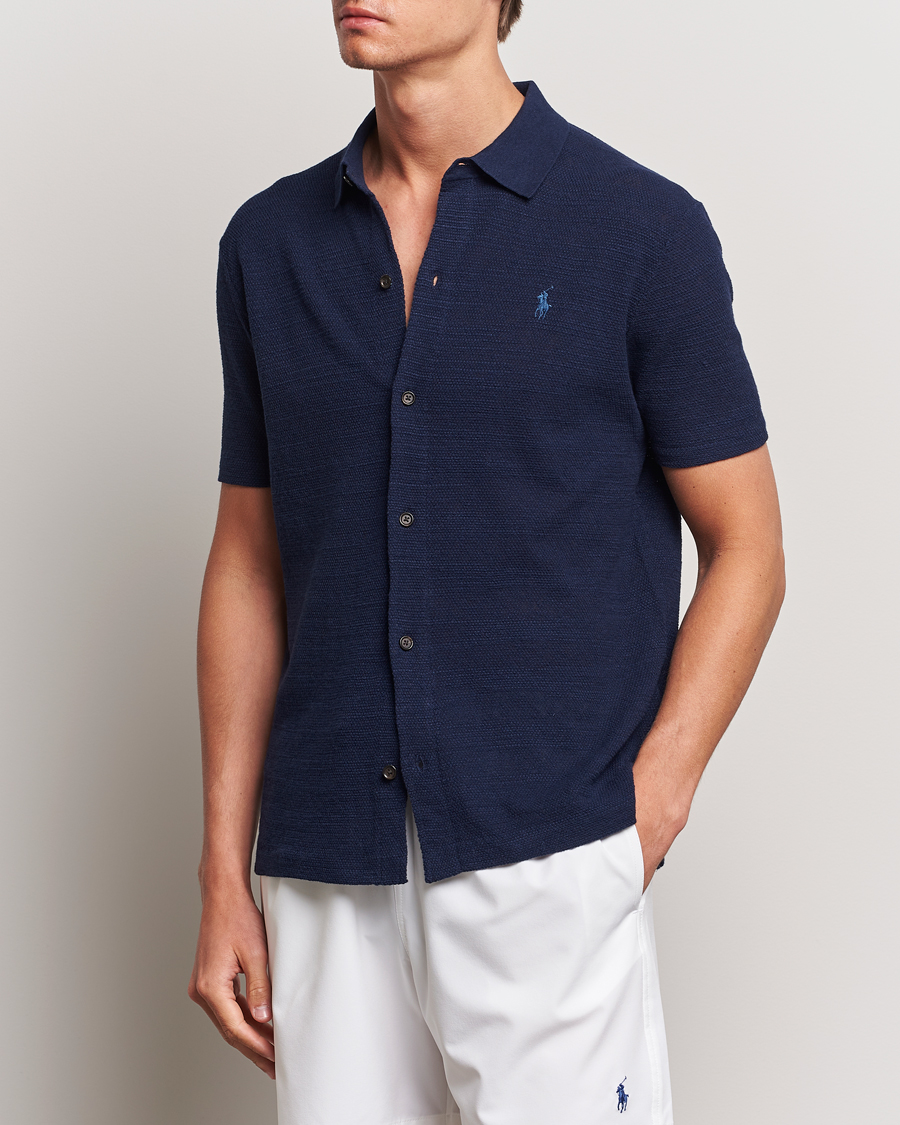 Uomini | Camicie | Polo Ralph Lauren | Textured Knitted Short Sleeve Shirt Bright Navy