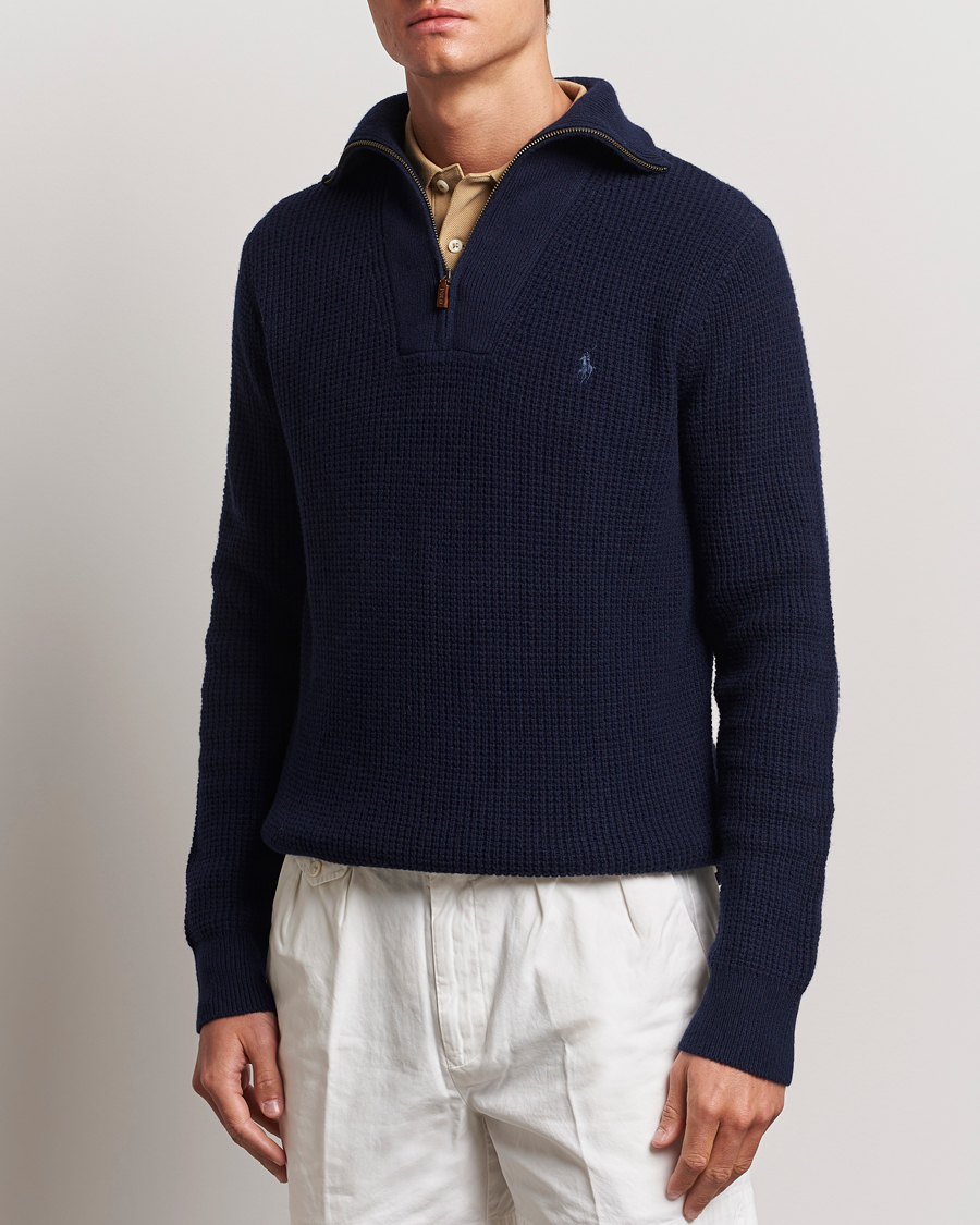 Uomini | Maglieria | Polo Ralph Lauren | Cotton/Wool Knitted Half Zip Hunter Navy