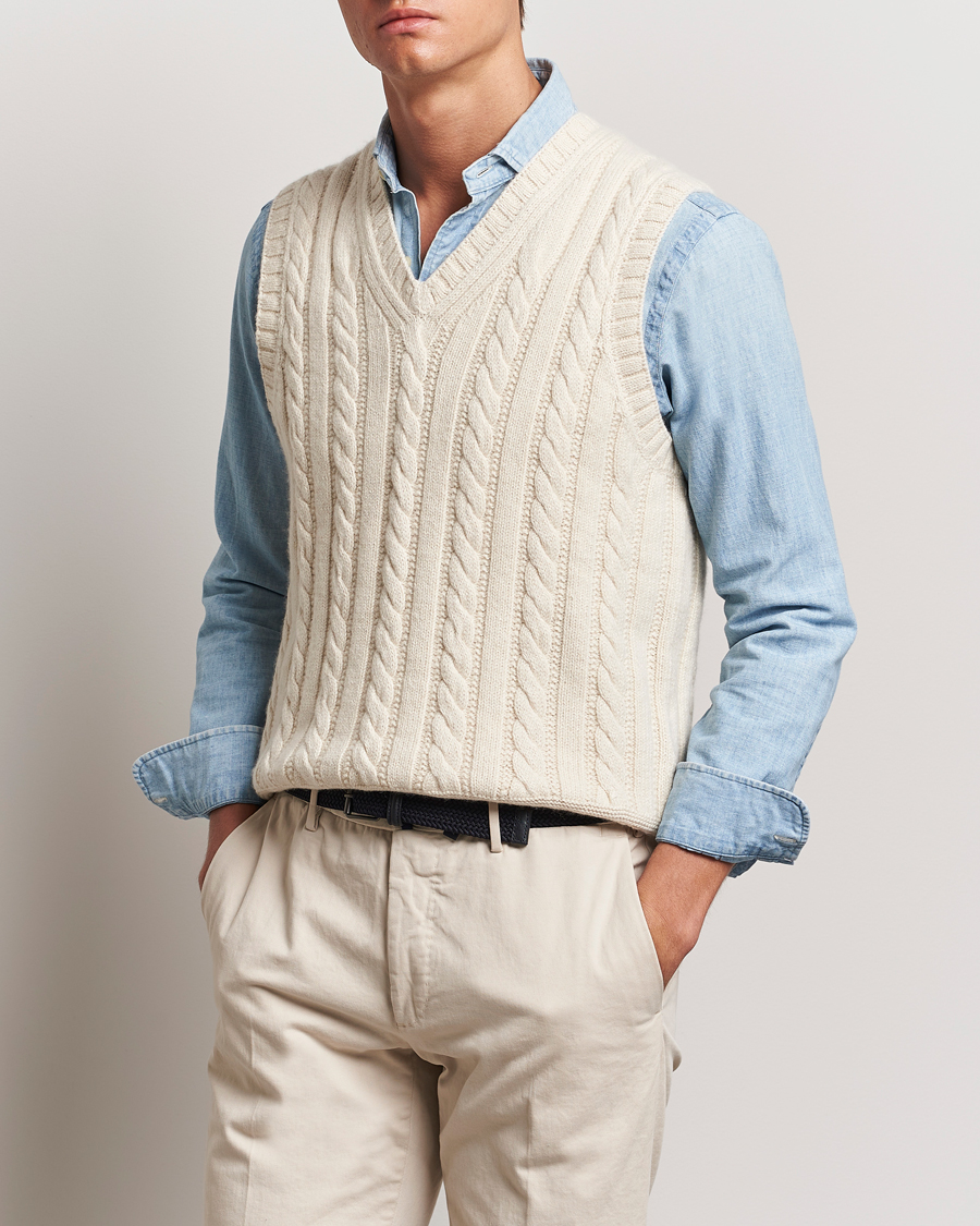 Uomini | Maglieria | Polo Ralph Lauren | Cotton Aran Knitted Vest Cream