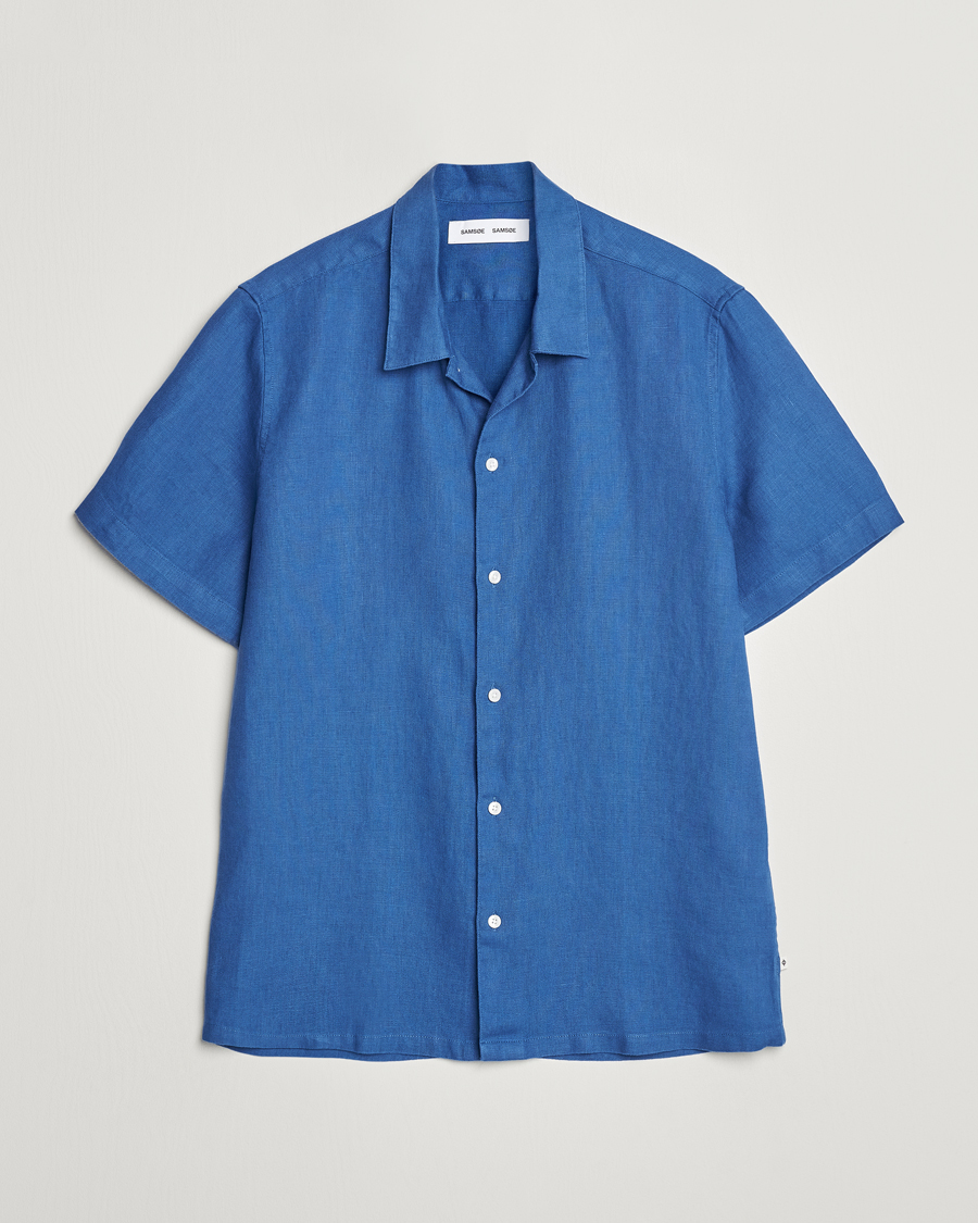 Uomini | Camicie | Samsøe Samsøe | Saavan Linen Short Sleeve Shirt Déja Vu Blue