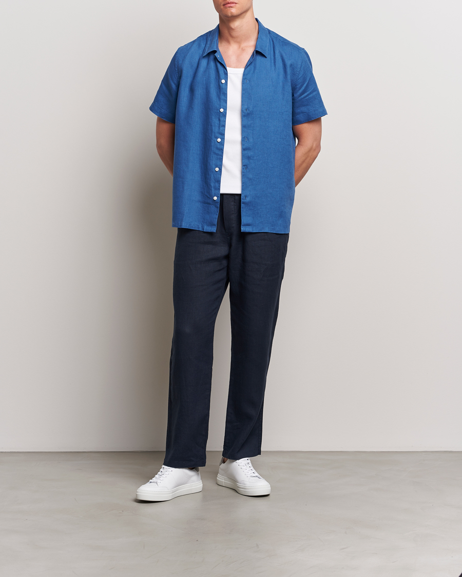 Uomini | Camicie | Samsøe Samsøe | Saavan Linen Short Sleeve Shirt Déja Vu Blue