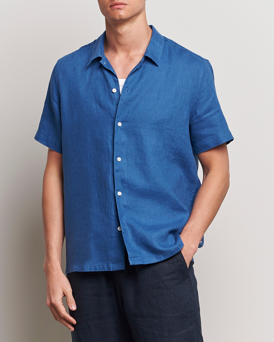 Uomini | Camicie | Samsøe Samsøe | Saavan Linen Short Sleeve Shirt Déja Vu Blue