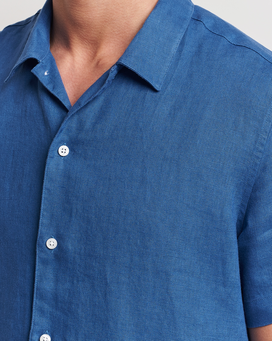 Uomini | Camicie | Samsøe Samsøe | Saavan Linen Short Sleeve Shirt Déja Vu Blue