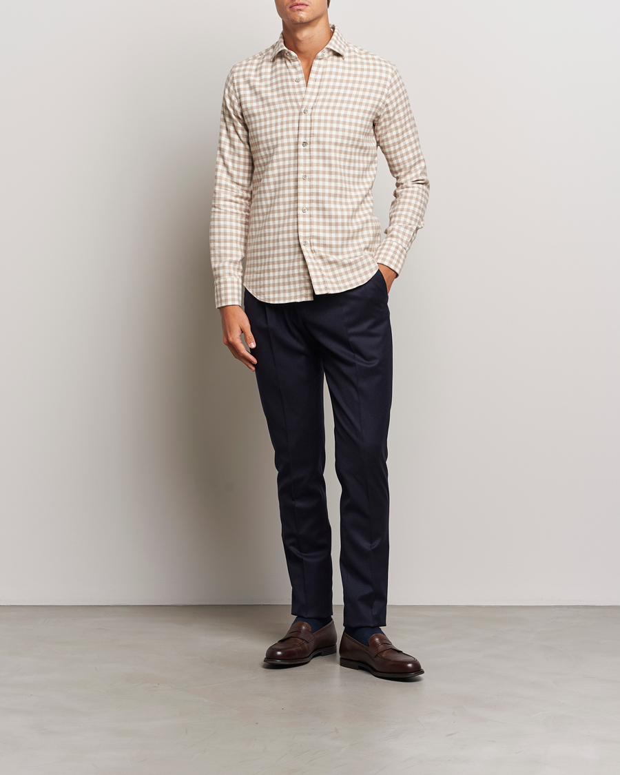 Uomini | Camicie | Grigio | Washed Flannel Shirt Beige Check