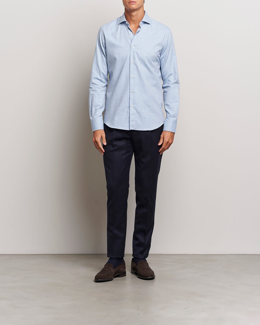 Uomini | Camicie | Grigio | Washed Flannel Shirt Light Blue