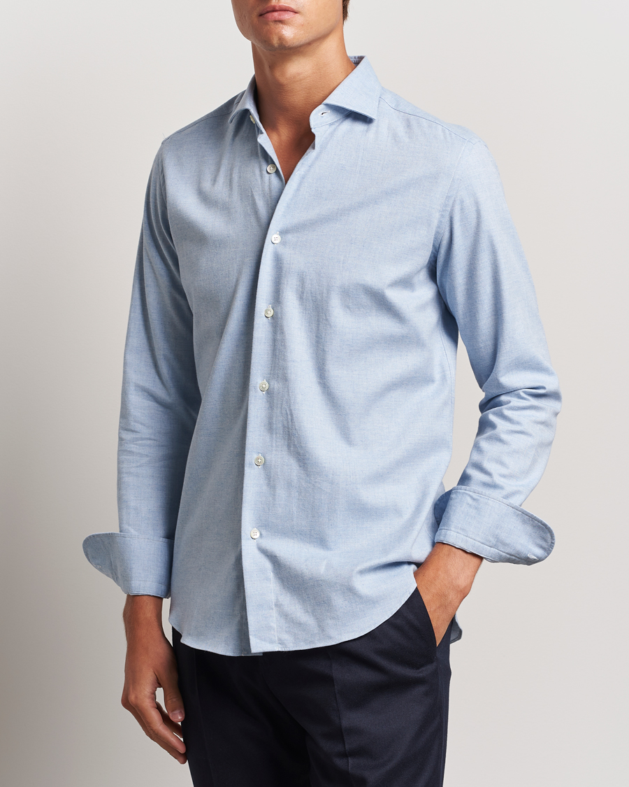 Uomini | Camicie | Grigio | Washed Flannel Shirt Light Blue