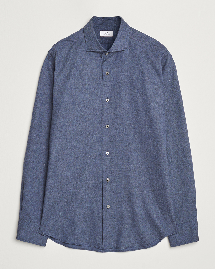 Uomini | Camicie | Grigio | Washed Flannel Shirt Navy