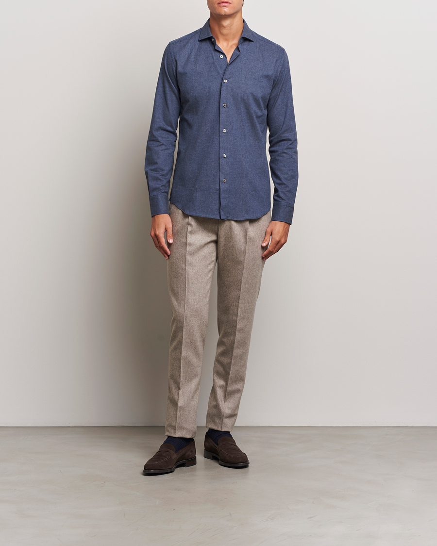 Uomini | Camicie | Grigio | Washed Flannel Shirt Navy