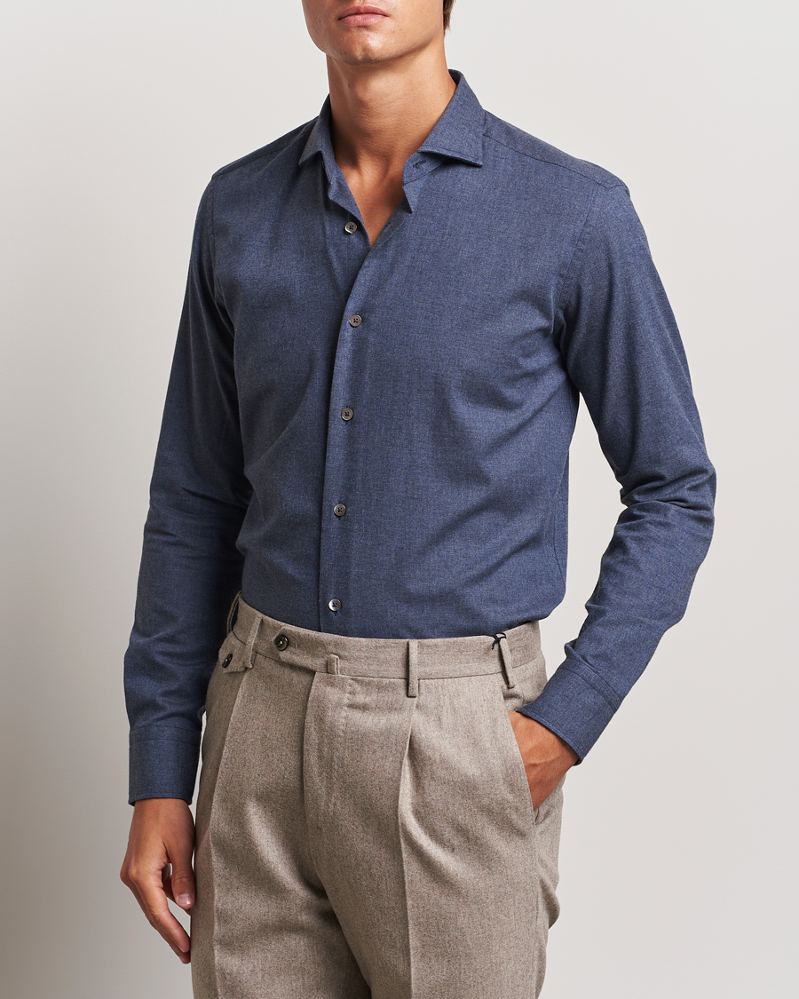 Uomini | Camicie | Grigio | Washed Flannel Shirt Navy