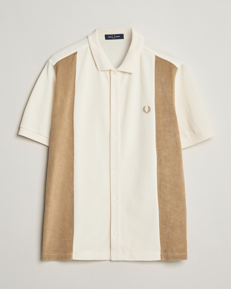 Uomini | Camicie | Fred Perry | Towelling Panel Polo Short Sleeve Shirt Ecru