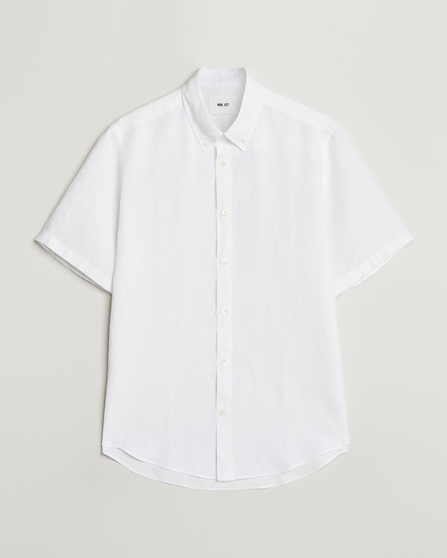 Uomini | Camicie | NN07 | Arne Linen Short Sleeve Shirt White