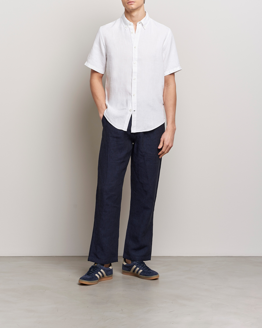 Uomini | Camicie | NN07 | Arne Linen Short Sleeve Shirt White