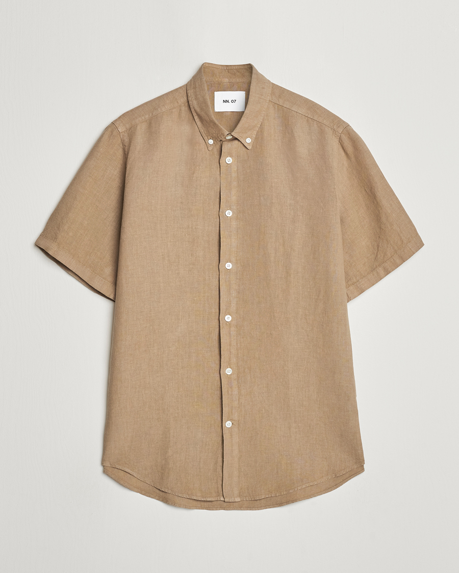 Uomini | Camicie | NN07 | Arne Linen Short Sleeve Shirt Greige