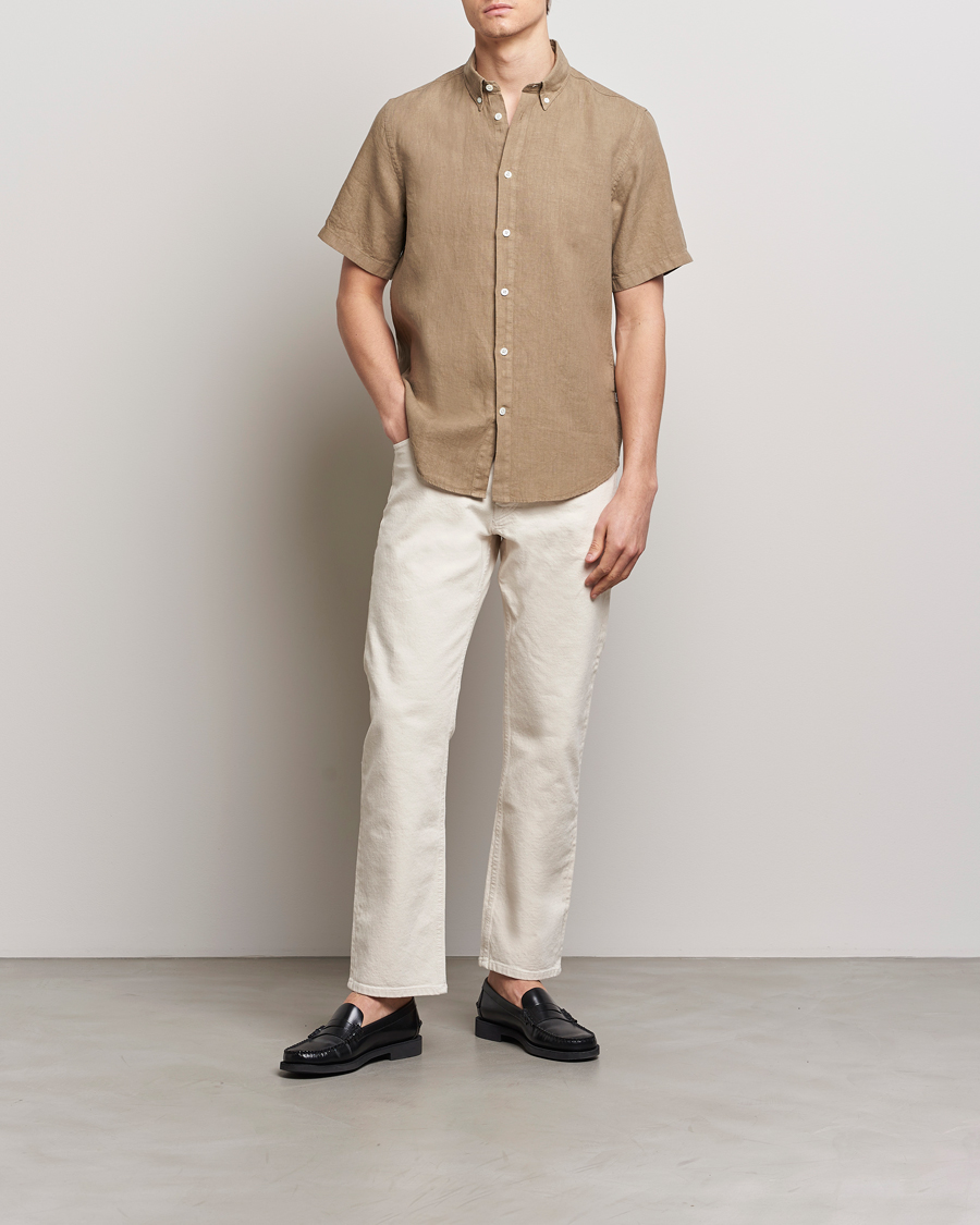 Uomini | Camicie | NN07 | Arne Linen Short Sleeve Shirt Greige