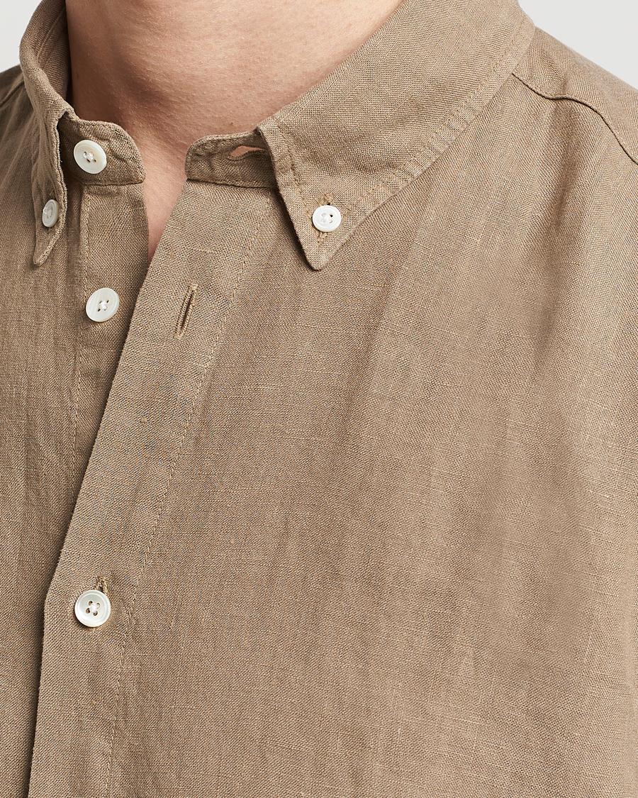 Uomini | Camicie | NN07 | Arne Linen Short Sleeve Shirt Greige