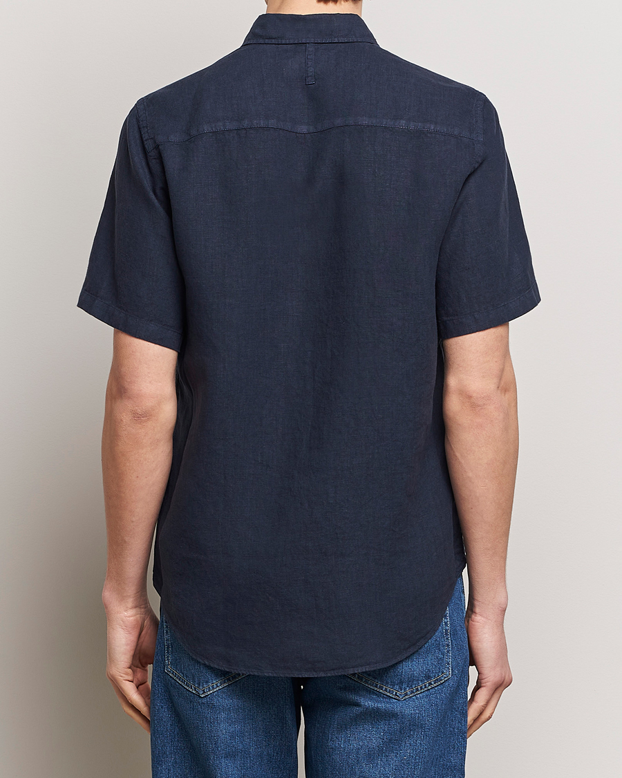 Uomini | Camicie | NN07 | Arne Linen Short Sleeve Shirt Navy Blue