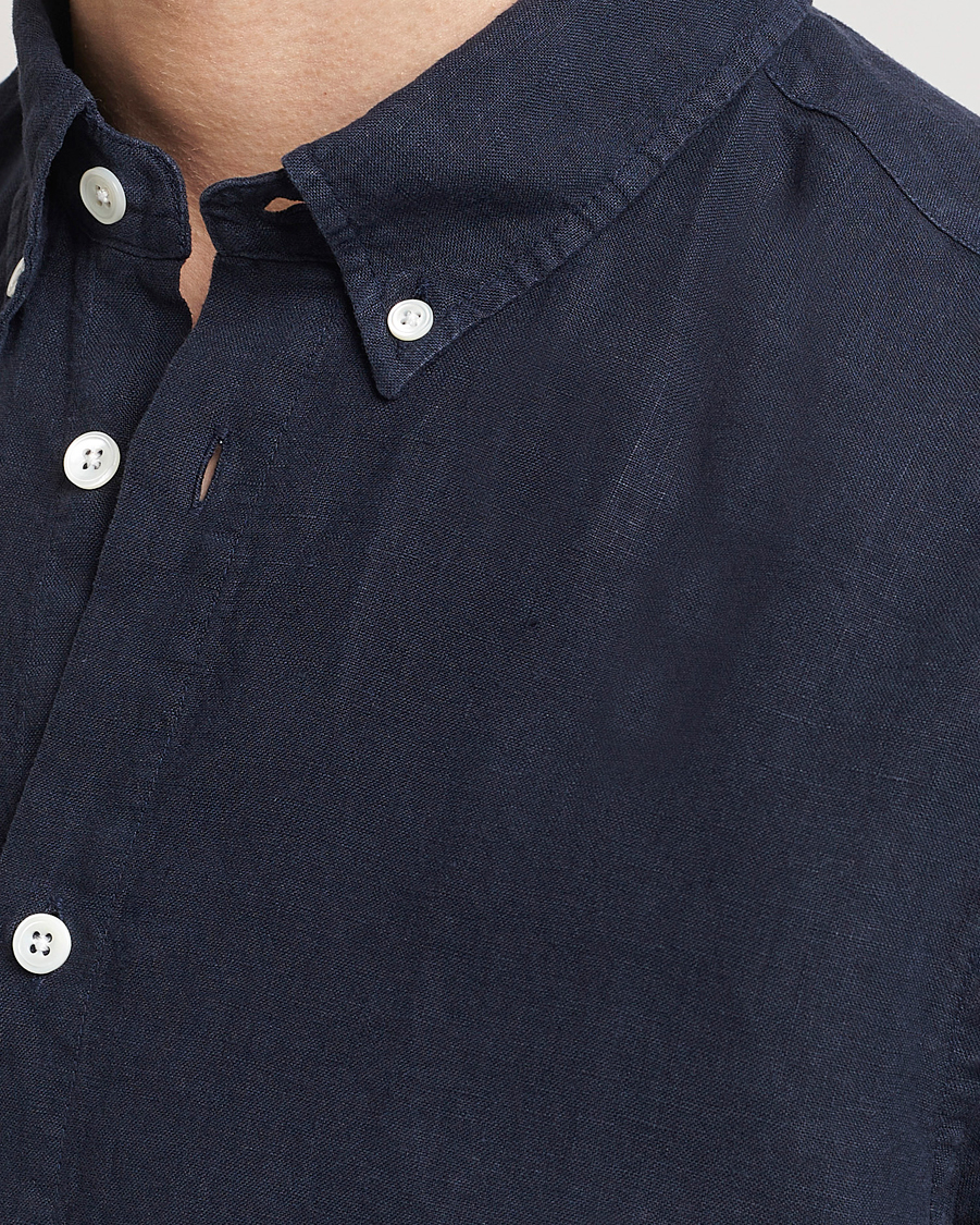 Uomini | Camicie | NN07 | Arne Linen Short Sleeve Shirt Navy Blue