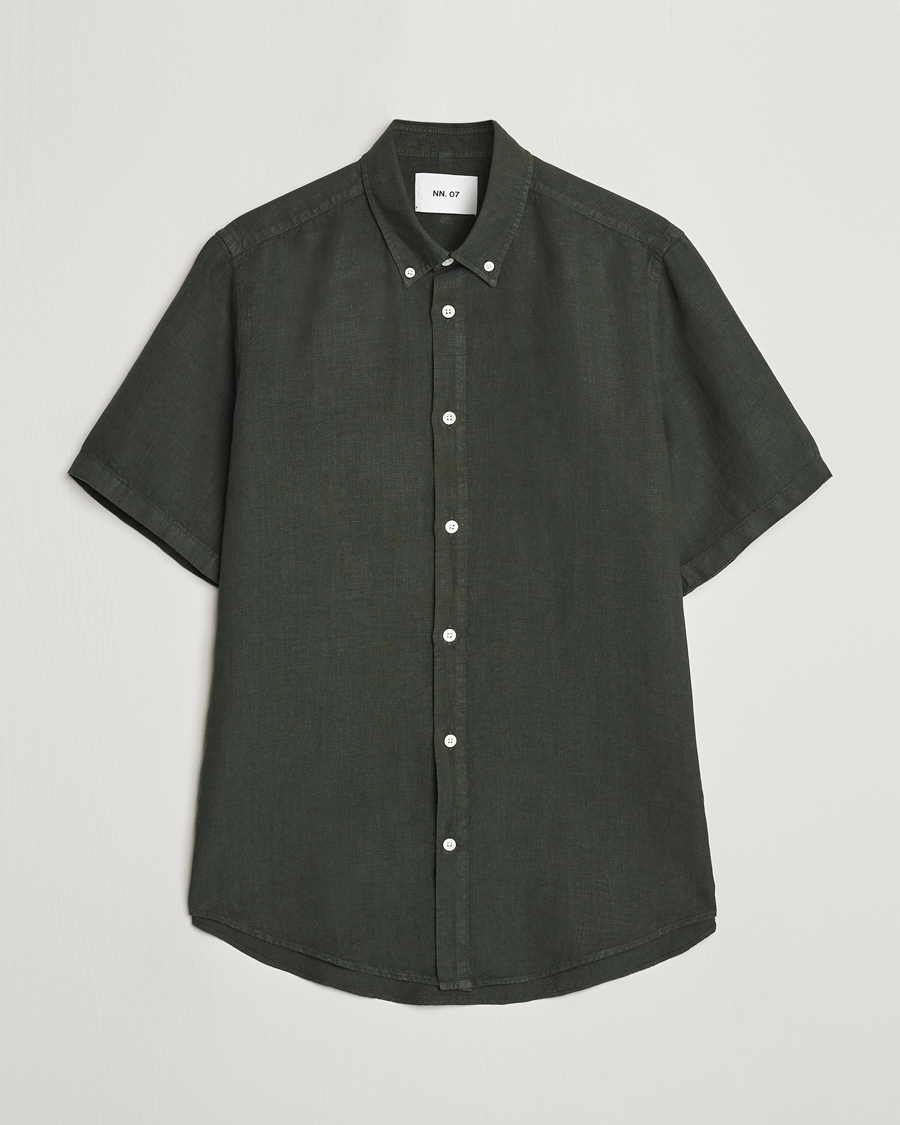 Uomini | Camicie | NN07 | Arne Linen Short Sleeve Shirt Rosin Green