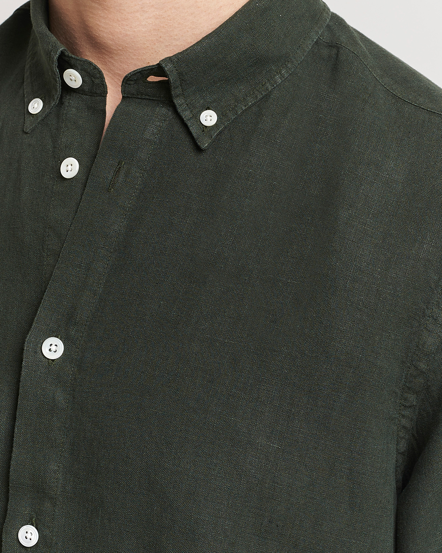 Uomini | Camicie | NN07 | Arne Linen Short Sleeve Shirt Rosin Green