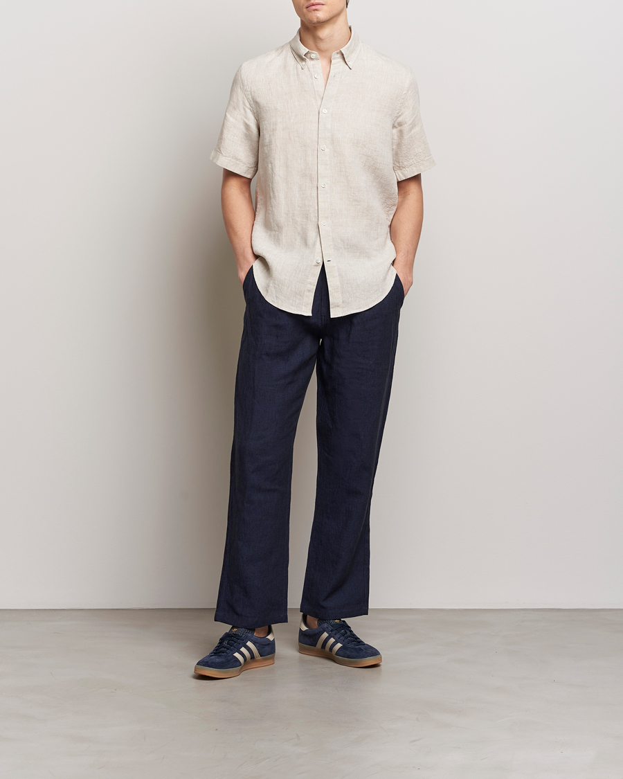 Uomini | Camicie | NN07 | Arne Linen Short Sleeve Shirt Oat