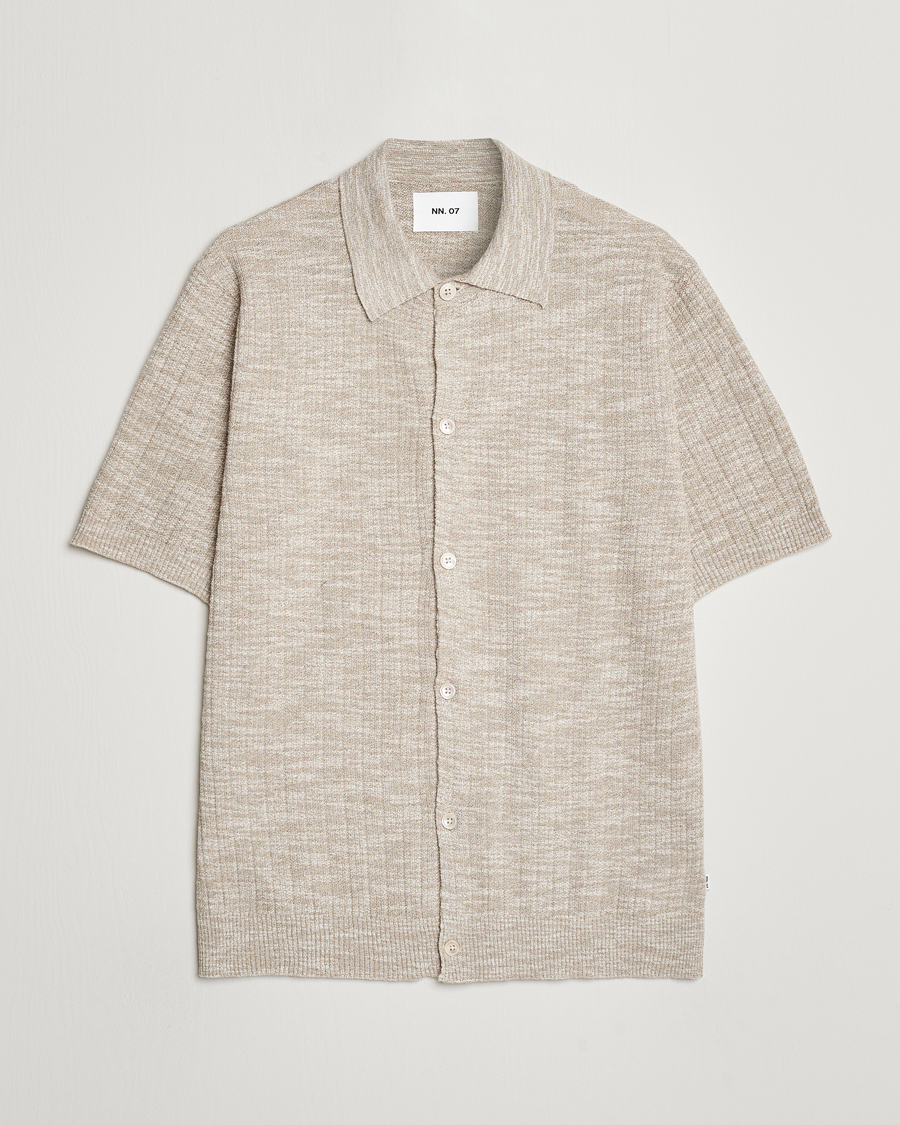 Uomini | Camicie | NN07 | Nolan Knitted Shirt Sleeve Shirt Greige Melange
