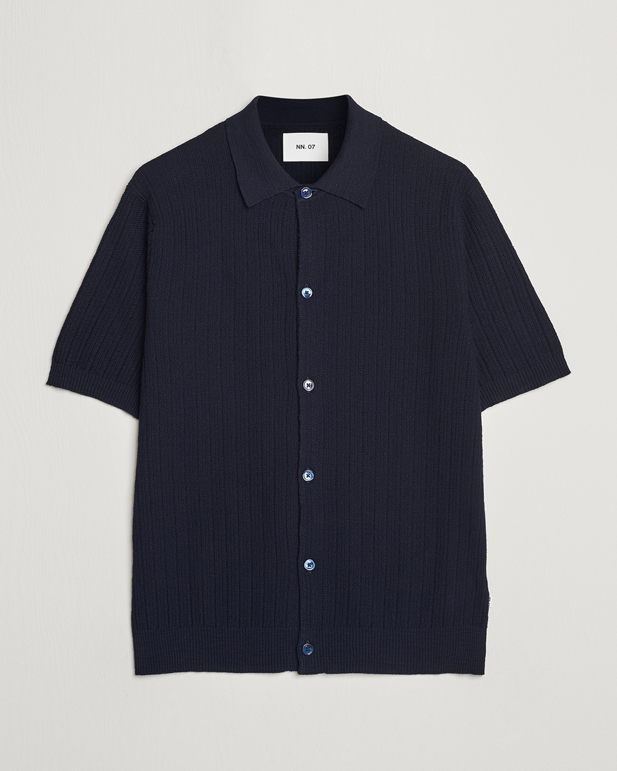 Uomini | Camicie | NN07 | Nolan Knitted Shirt Sleeve Shirt Navy Blue