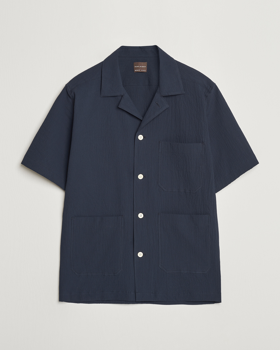 Uomini | Camicie | Oscar Jacobson | Hanks Reg Seersucker Shirt Navy