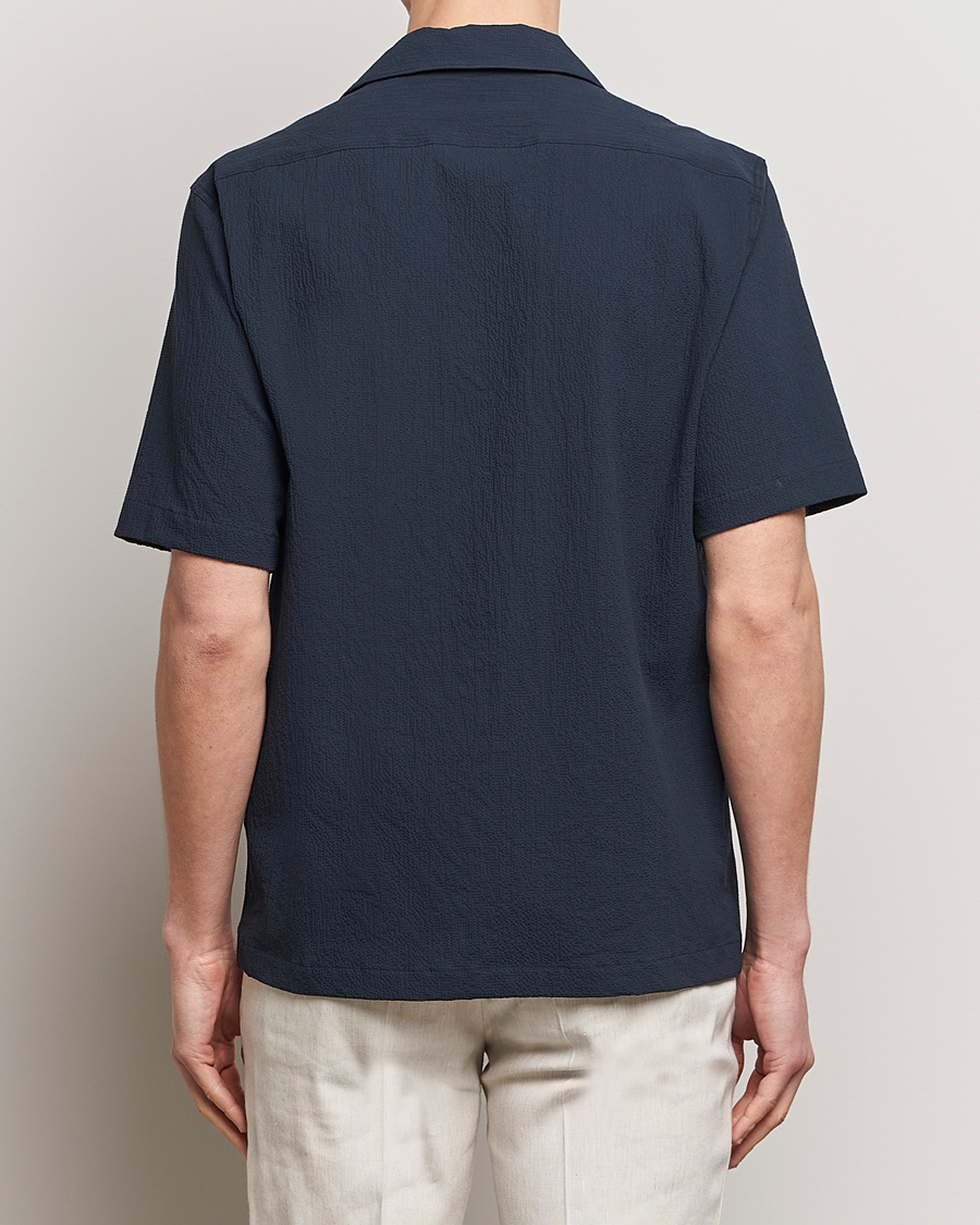 Uomini | Camicie | Oscar Jacobson | Hanks Reg Seersucker Shirt Navy