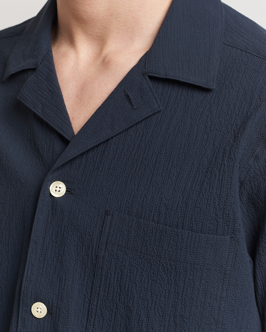 Uomini | Camicie | Oscar Jacobson | Hanks Reg Seersucker Shirt Navy