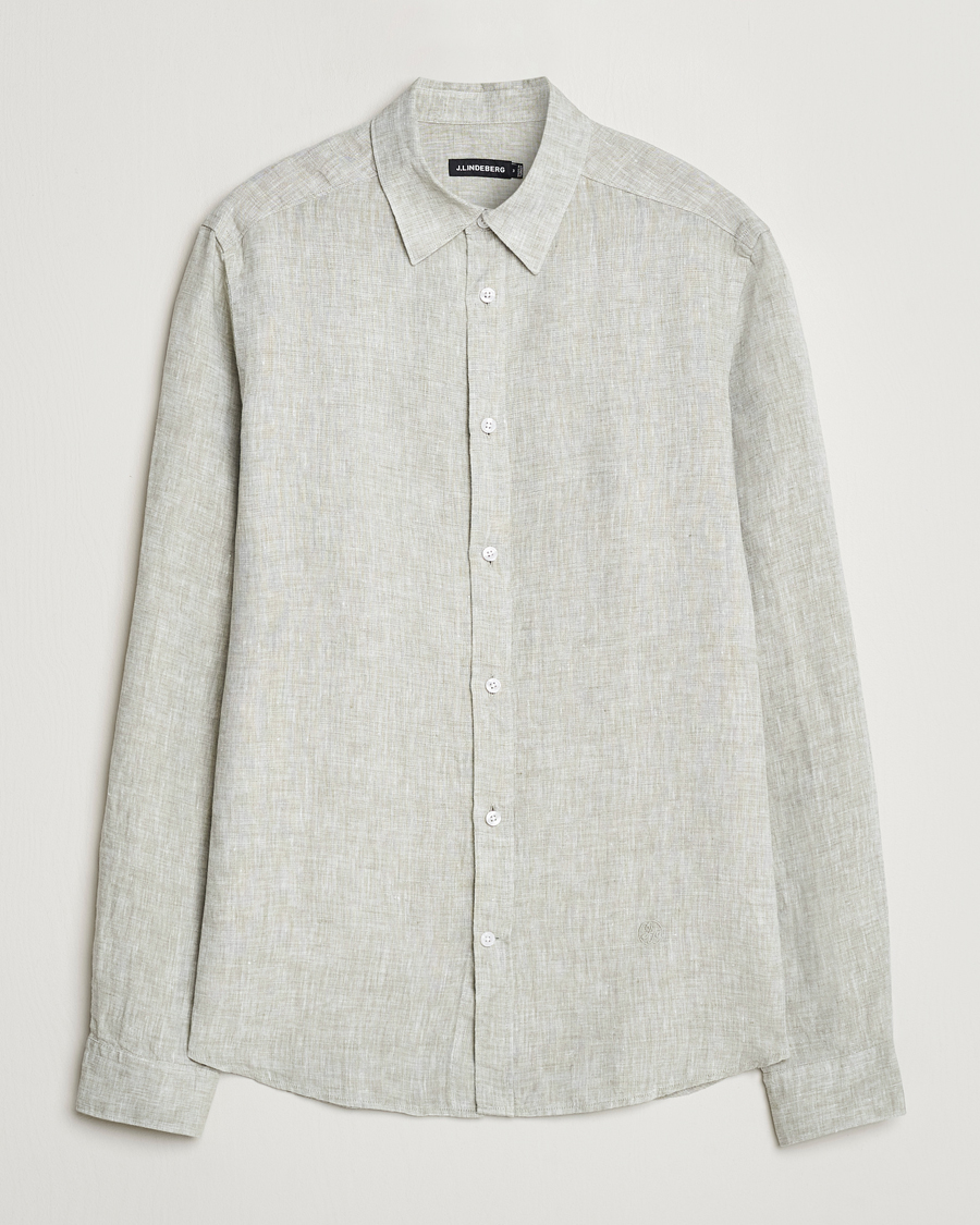 Uomini | Camicie | J.Lindeberg | Slim Linen Melange Shirt Oil Green