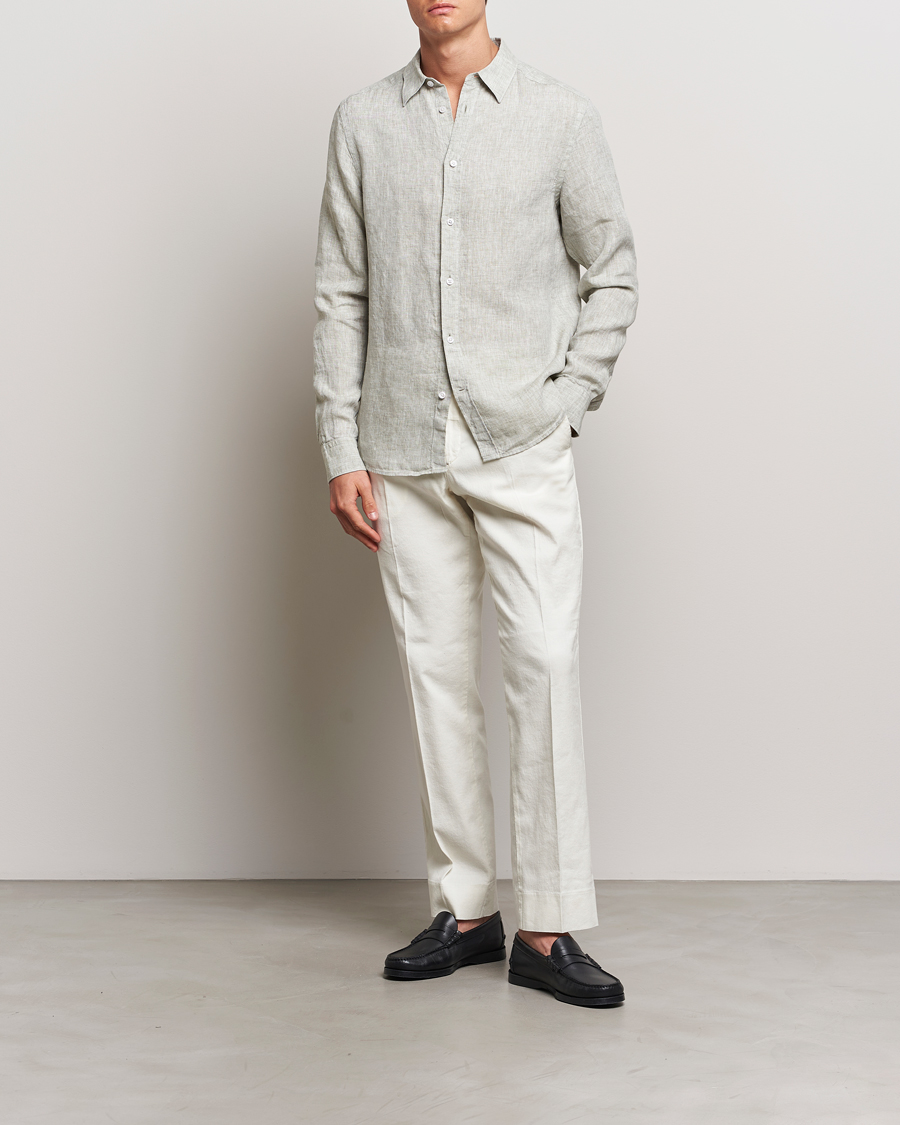 Uomini | Camicie | J.Lindeberg | Slim Linen Melange Shirt Oil Green