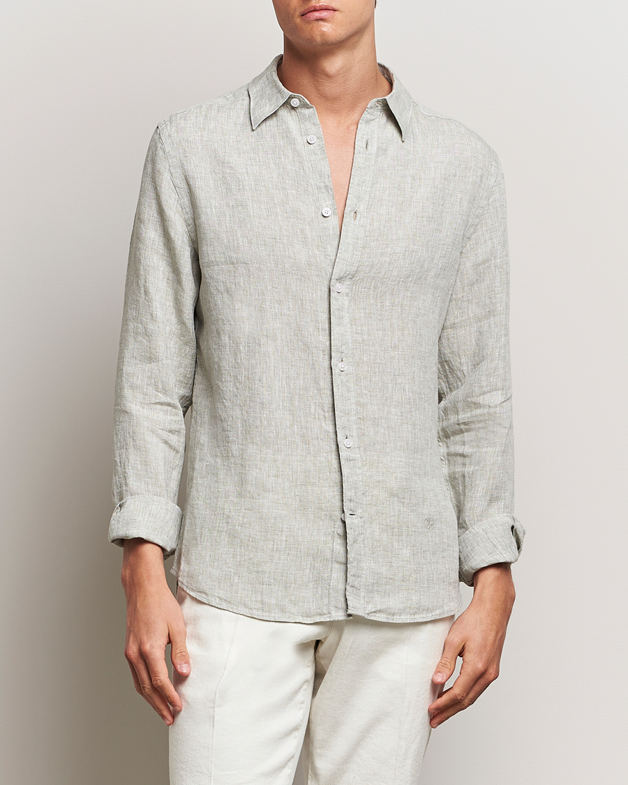 Uomini | Camicie | J.Lindeberg | Slim Linen Melange Shirt Oil Green